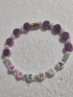 Handcrafted Pink and White Bracelet With the Word 'ANEMIA'